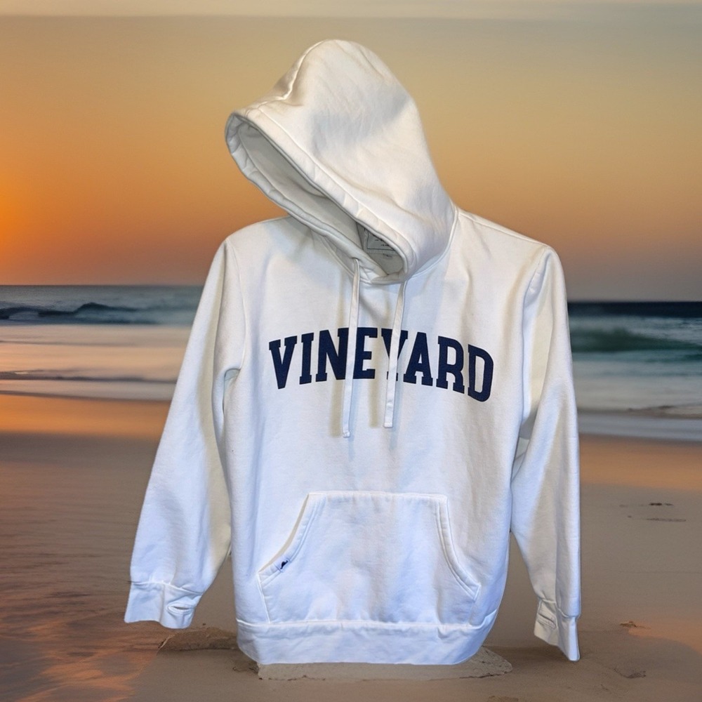 Martha's‎ Vineyard Collection Hoodie Sweatshirt Men L White Thumb Holes Kangaroo